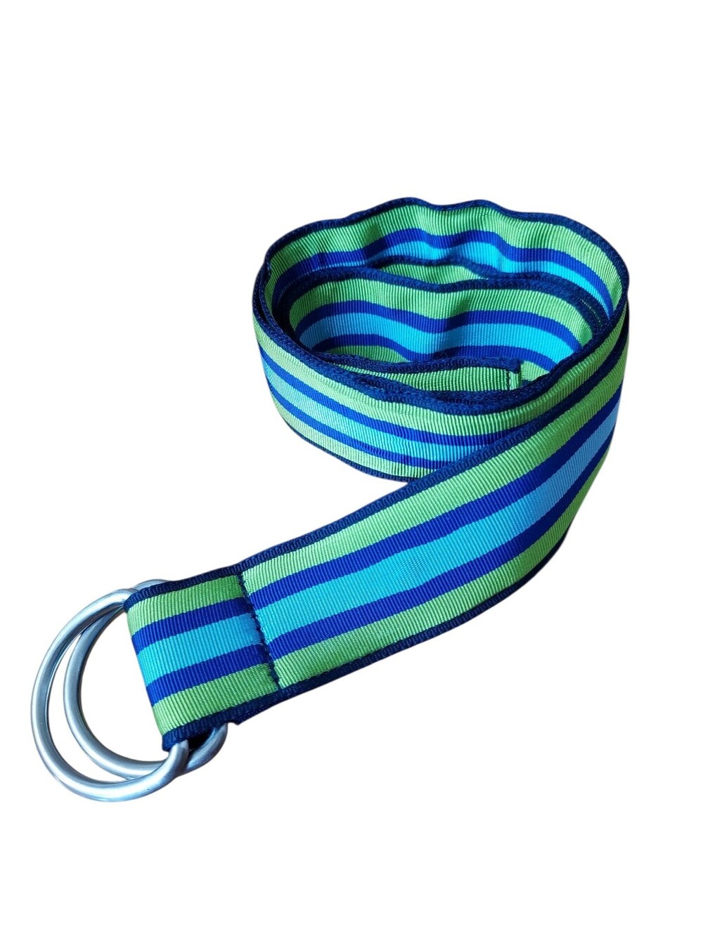 J. Crew Blue and Green Striped Ribbon D-Ring Belt S/M